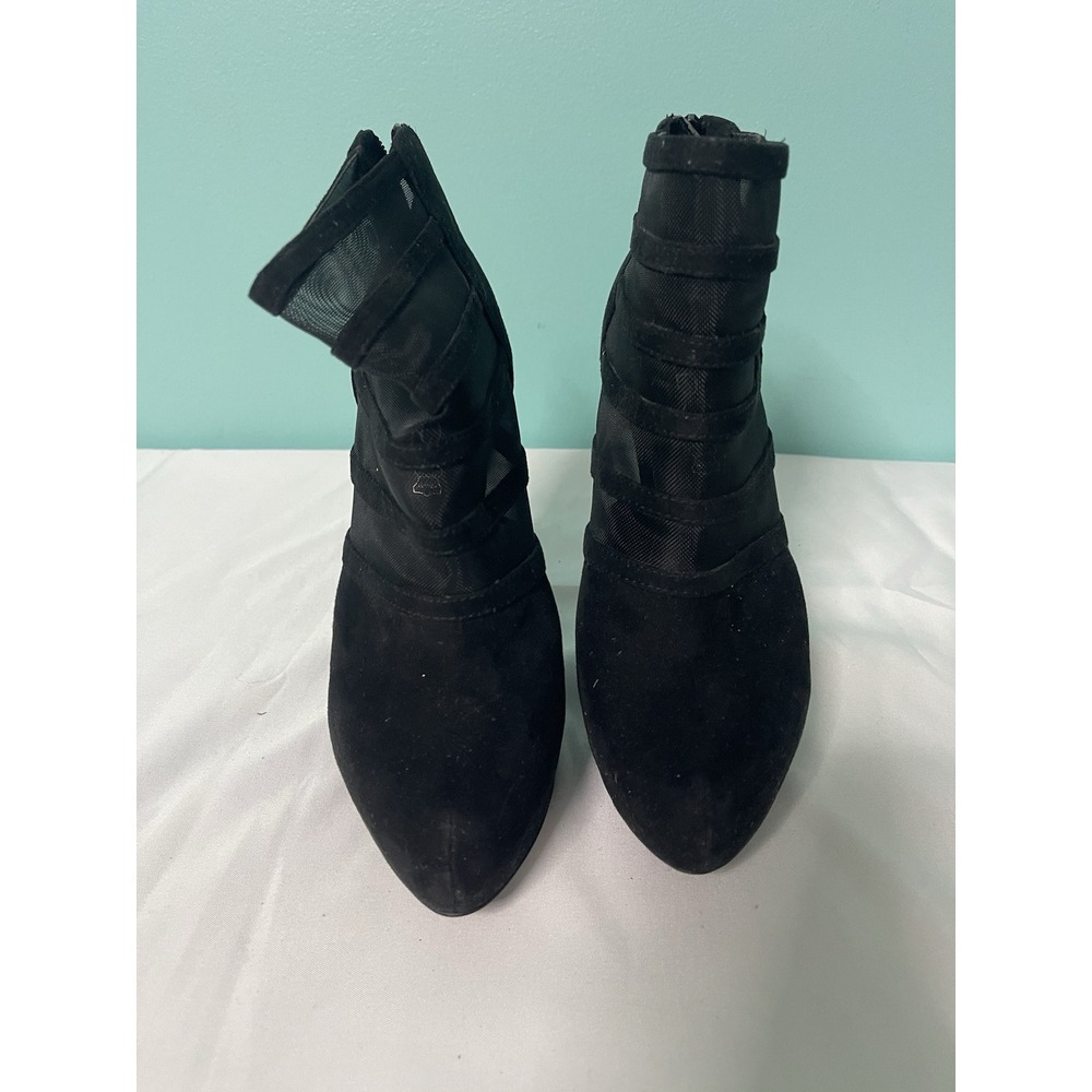 ALDO Black Mesh Leather Ankle Booties Zipper Stiletto Heel Women's 7 Boots S-366
